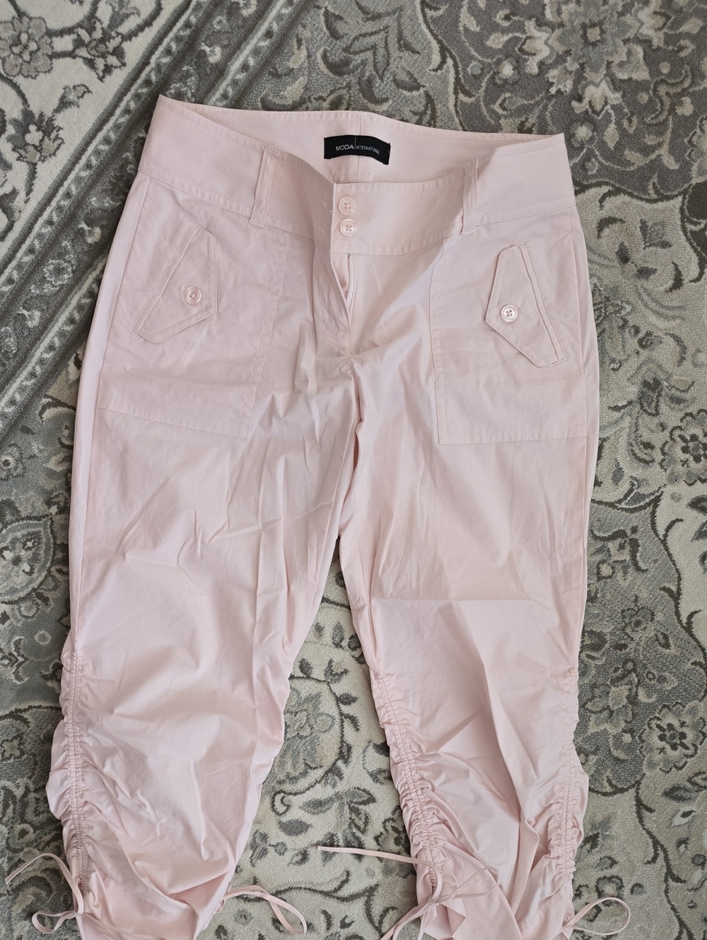 Moda International Light Pink Cargo Capri Pants with Ruched Drawstring Hems